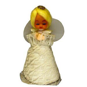 Angel Tree Topper Figurine Blonde Hair Lace Dress Cardboard Body Vintage MCM